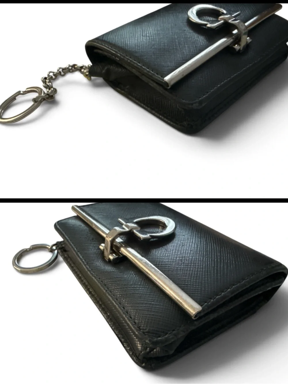 Salvatore Ferragamo Black Saffiano Leather Gancini Key Case Wallet